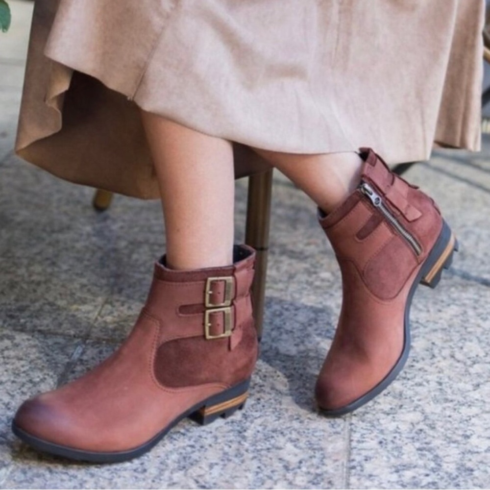 Sorel Brown Ankle Boots with Double Buckle